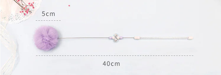 Colorful Pom Pom Cat Teaser Wand with Bell Toy